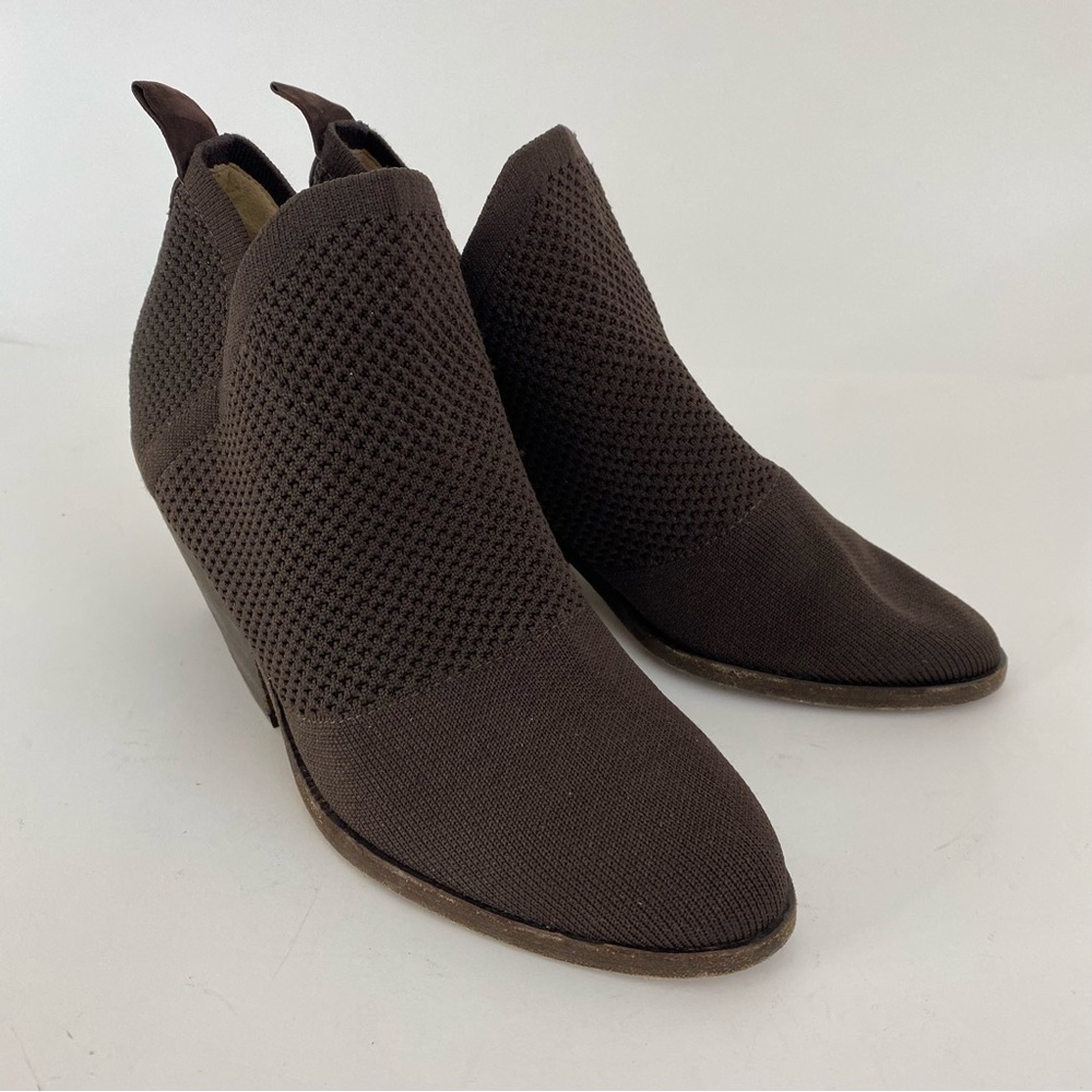 Eileen Fisher Clever Womens Boots Size 7 Brown Stretch Knit Block Heel Shoes